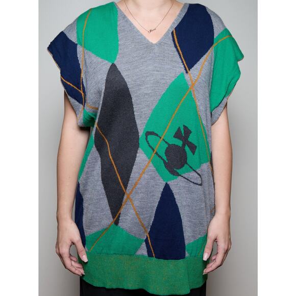 Vivienne Westwood Green Orb Argyle Top - Picture 2 of 3